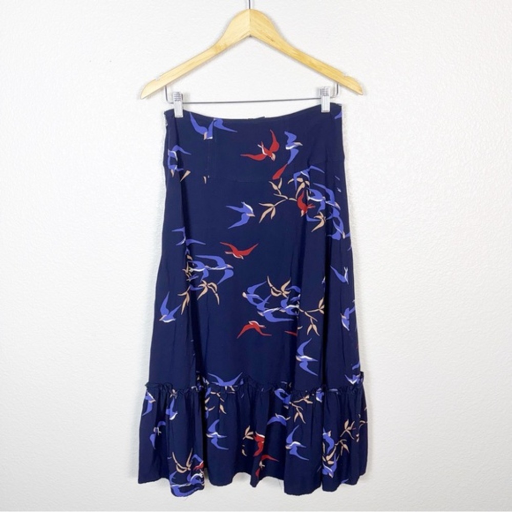 Anthropologie Maeve Size 4 Women's Merida Bird Print Midi Skirt Blue - Picture 5 of 11